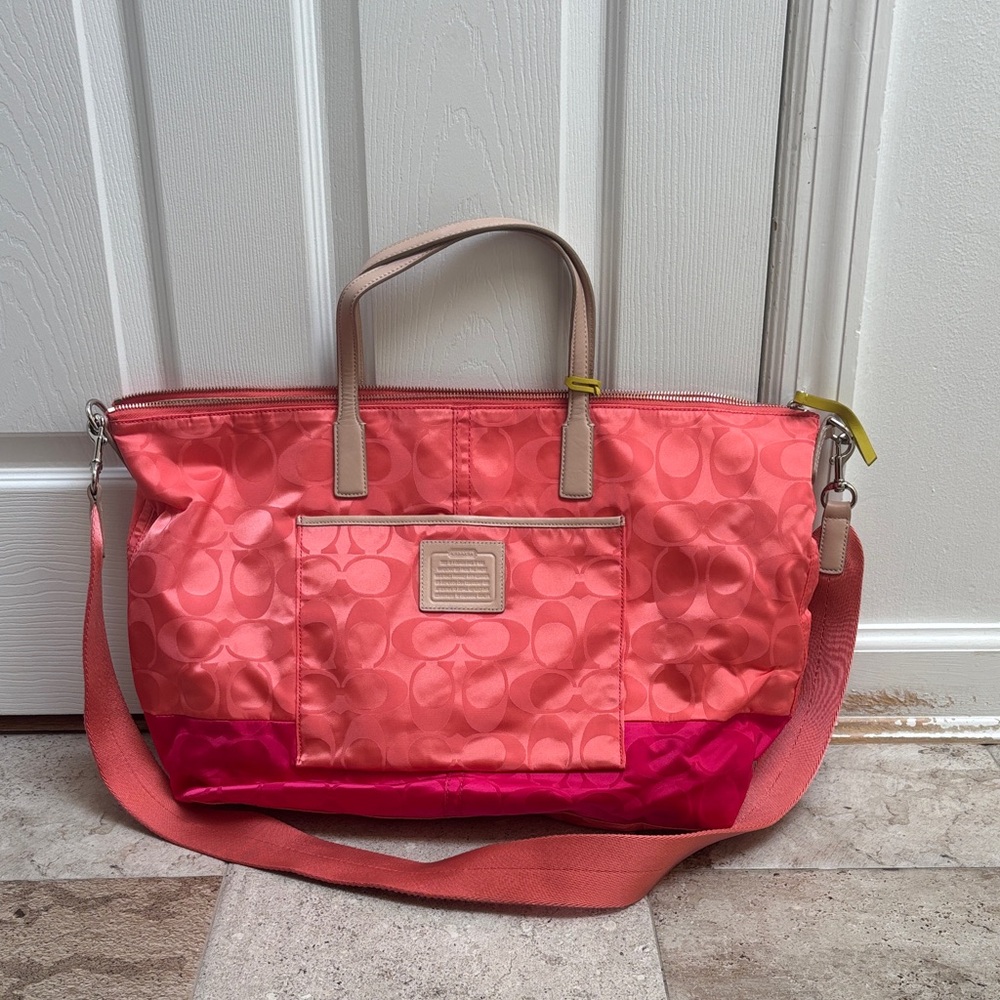 Coach Pink and Coral Signature Tote